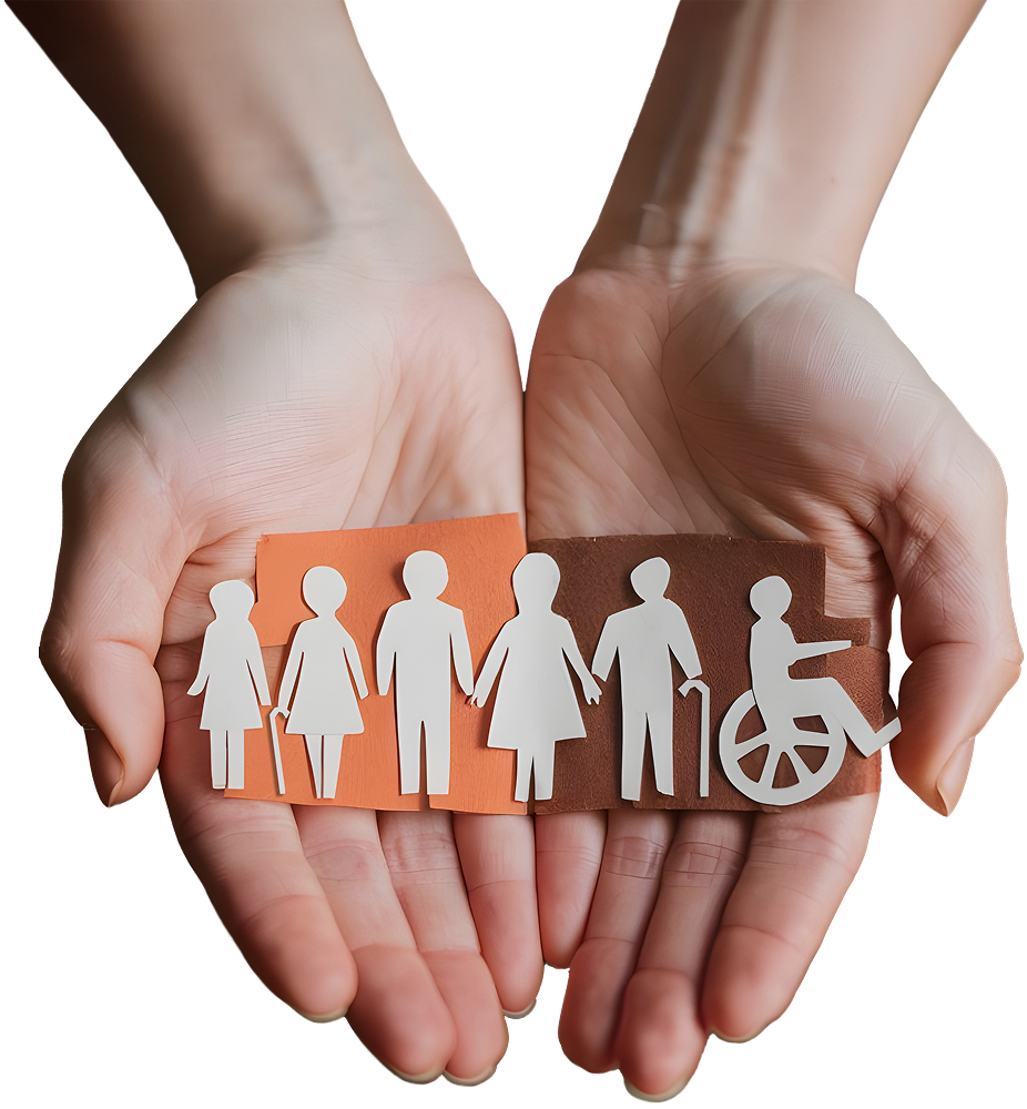 pair of hands holding a paper cut-out family